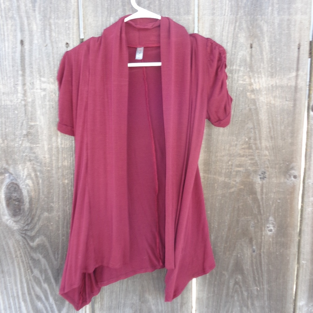 SIMLU WOMENS CARDIGAN MAROON SHORT SLEEVE MEDIUM
